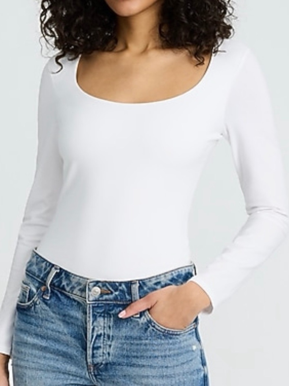 Express Body Contour Scoop Neck Long Sleeve Bodysuit White - XS